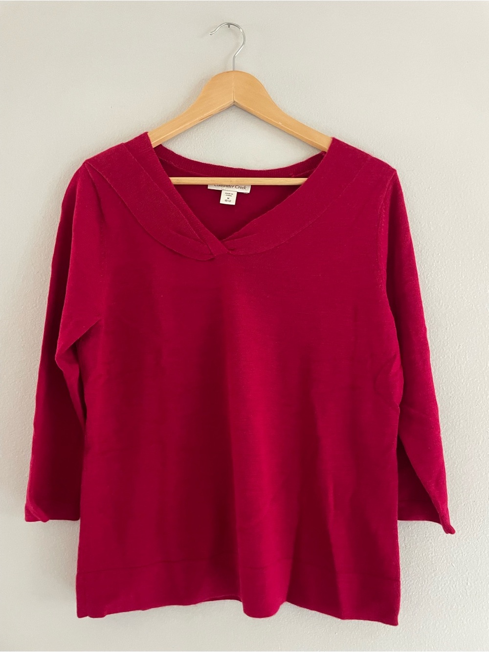 Coldwater Creek Fuchsia V-Neck Knit 3/4 Sleeve Sweater